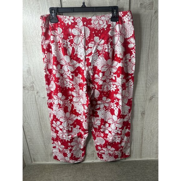R&K Original Petite Red & White Floral Print Cropped Pants 14P Tropical Summer - Picture 2 of 6